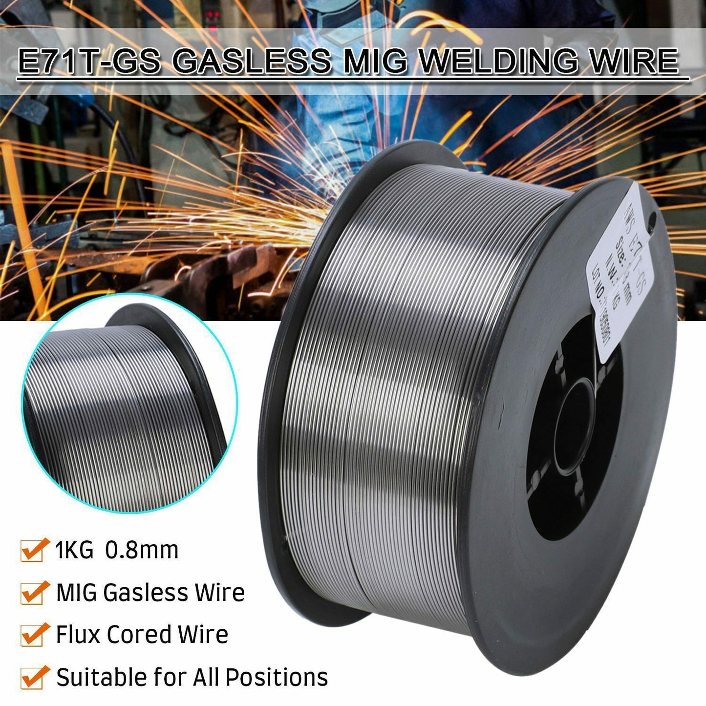 GASLESS MILD MIG WELDING WIRE REEL SPOOL FLUX CORE NO GAS 0.8mm 1KG/5KG