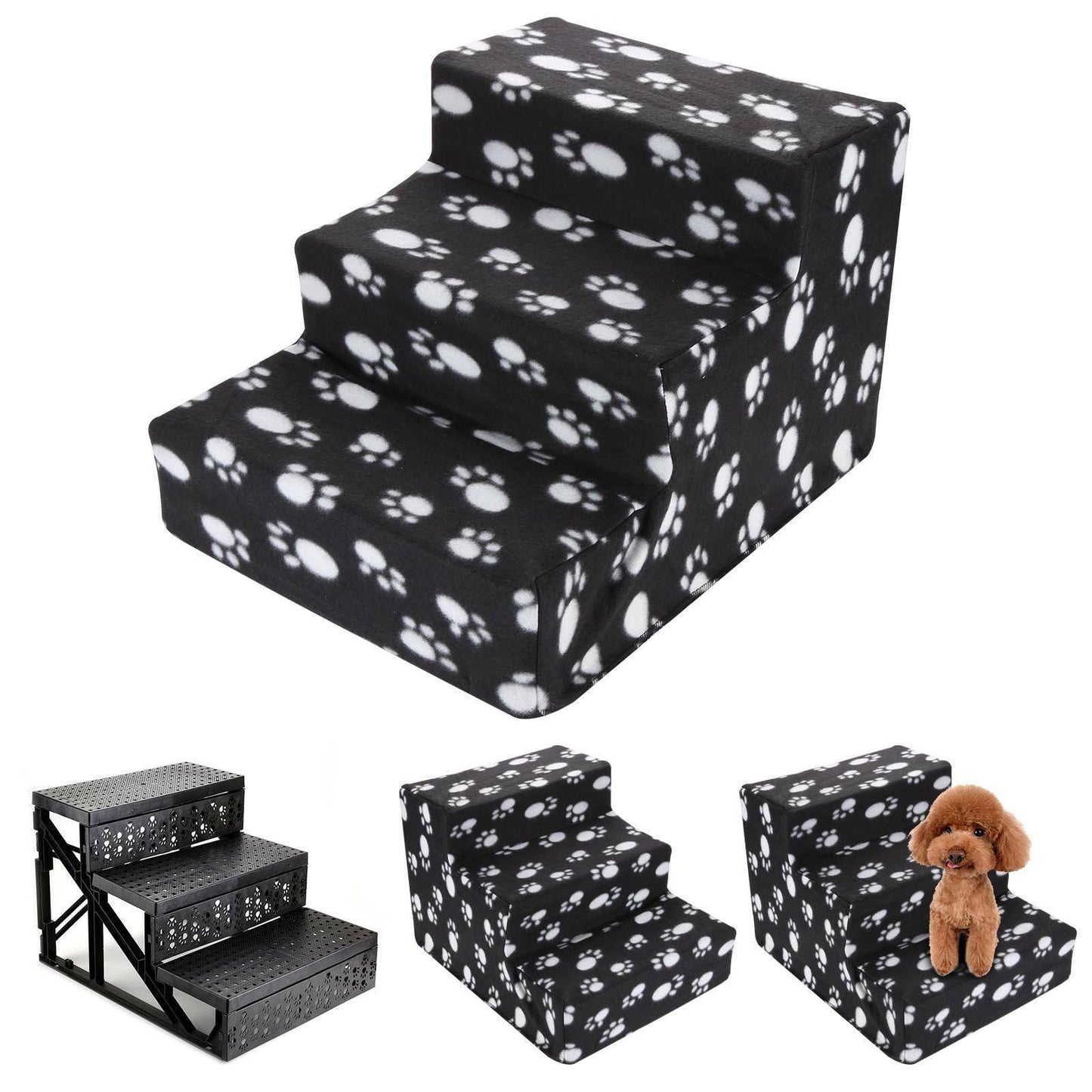 3 Steps Pet Dog Washable Portable Soft Stairs Puppy Cover Ramp Ladder Bed Sofa