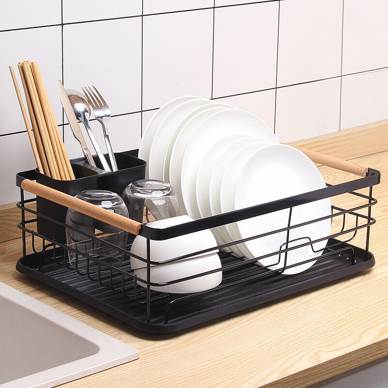 2 Tier Dish Drainer Rack with Drip Tray Cutlery Holder Plate Rack Kitchen Sink