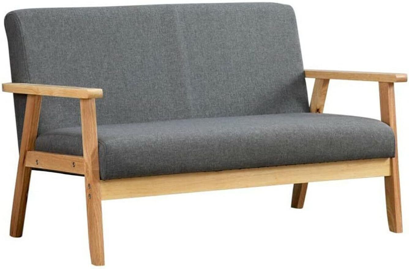 2-Seater Sofa with Sturdy Wood Frame Linen Fabric Living Room Armchair Couches