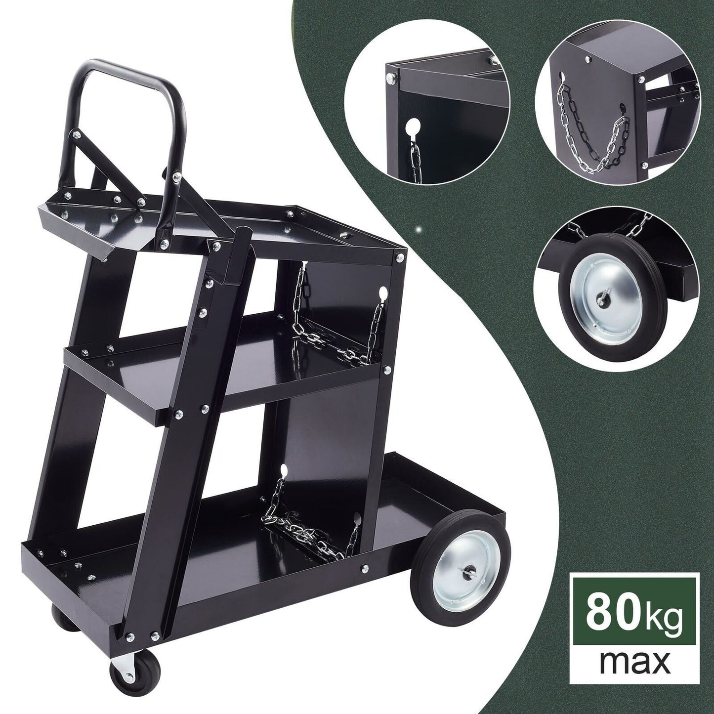 3 Tier Welding Cart Trolley Chains Plasma Cutter Mig Arc Tig Welder 80kg Storage