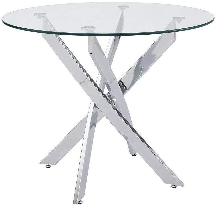 90cm Round Glass Dining Table Modern Home Kitchen Table w 4 Faux Leather Chairs