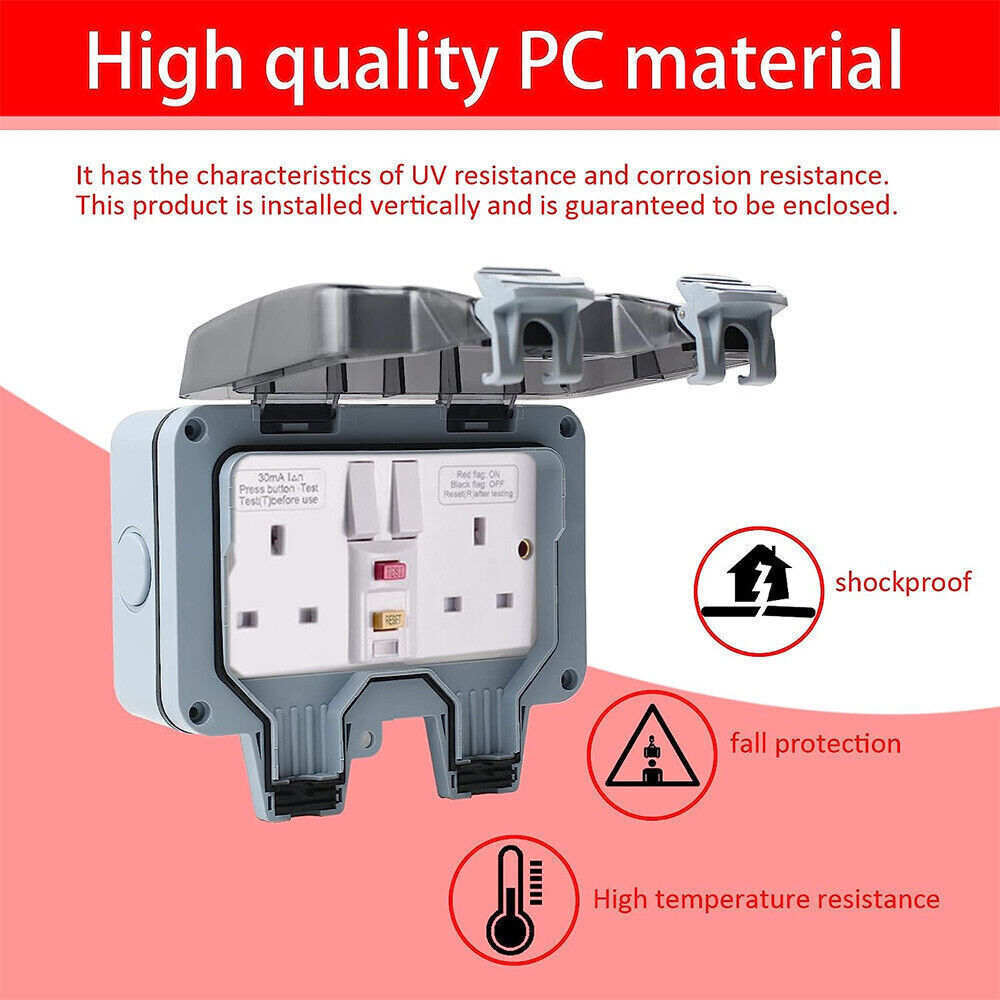 Weatherproof Outdoor Plug 13A 2 Gang Twin Switched Double Socket Outside Box UK