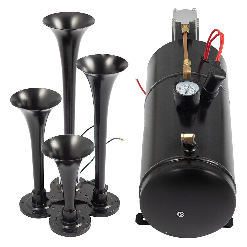 Train Air Horn Kit 150DB 4 Trumpet With 6 Liter Tank 12V For Car RV Boat