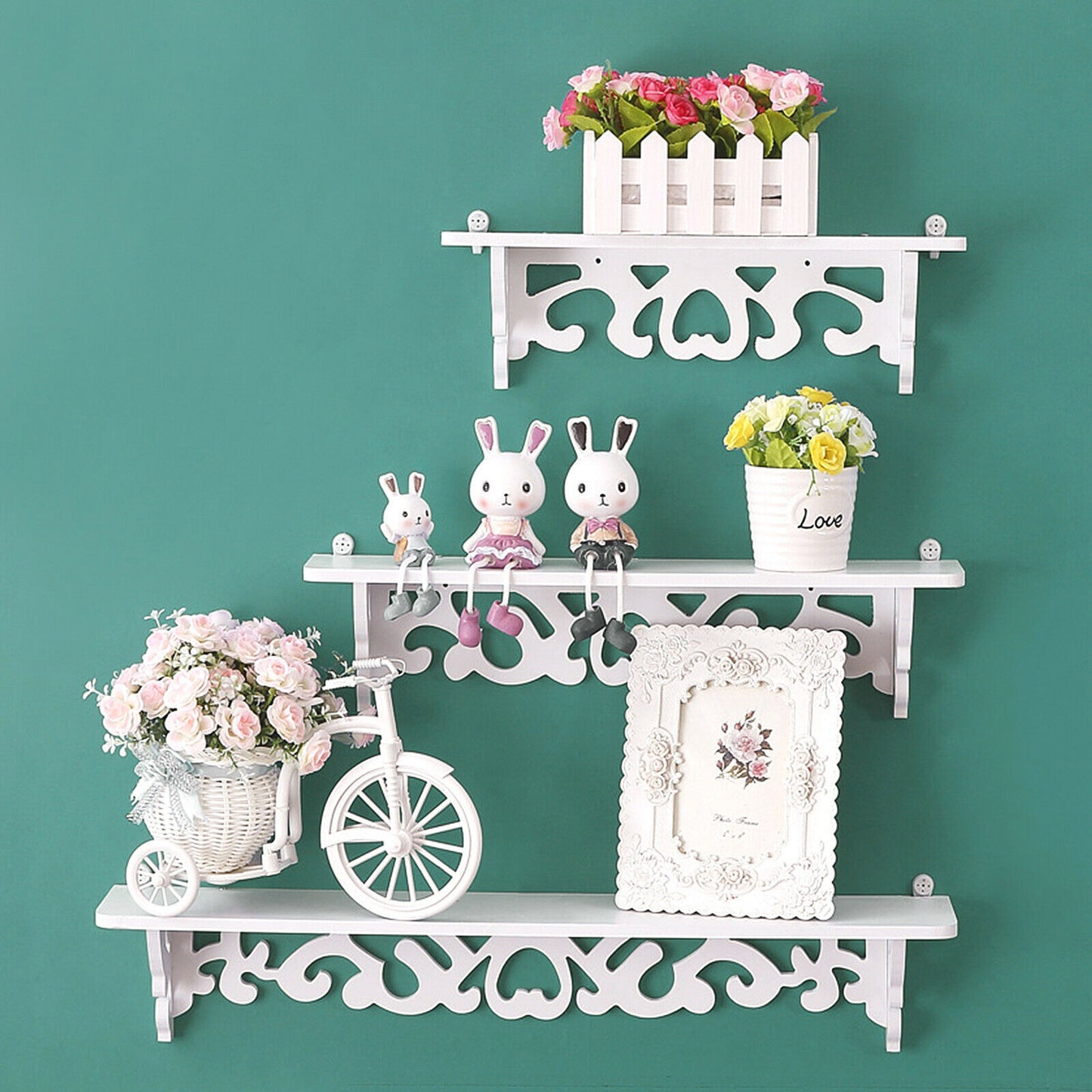 Pack of 3 Floating White Corner Shelf Shelves Wooden Wall Storage Unit Bedroom