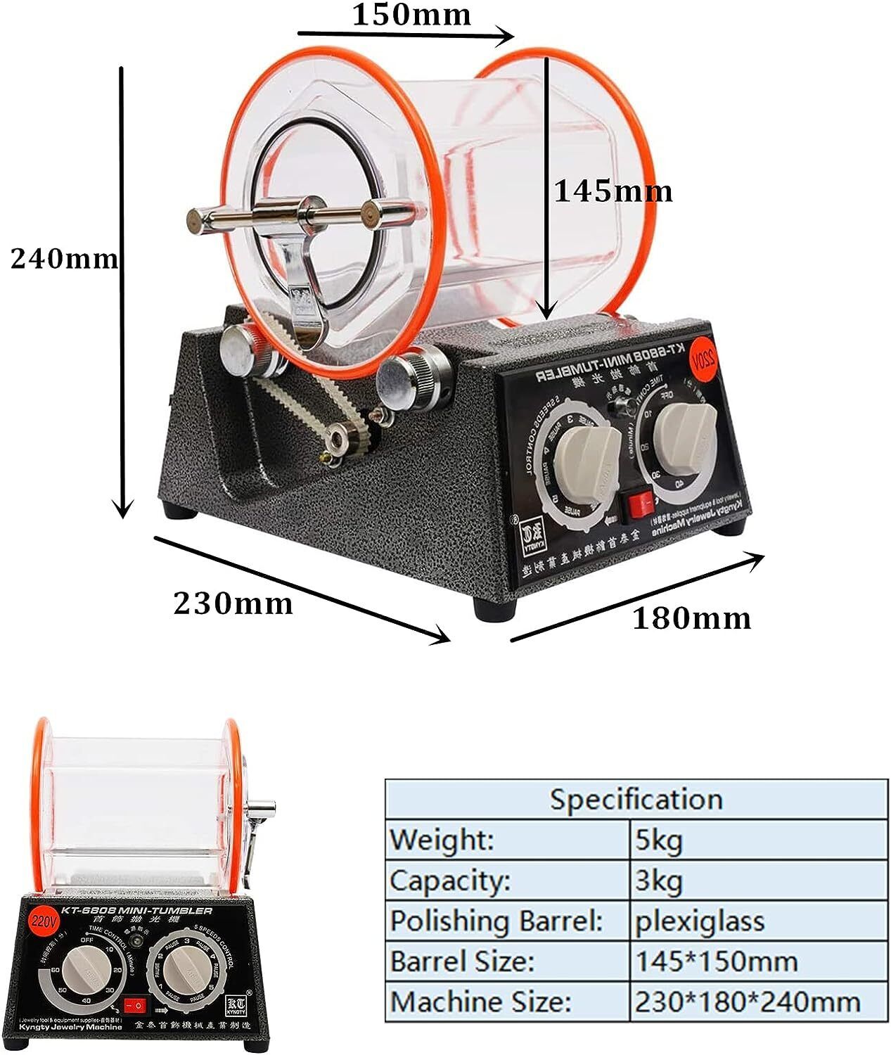 3KG Rotary Tumbler Polisher Jewelry Coins Polishing Finisher Machine with Beads