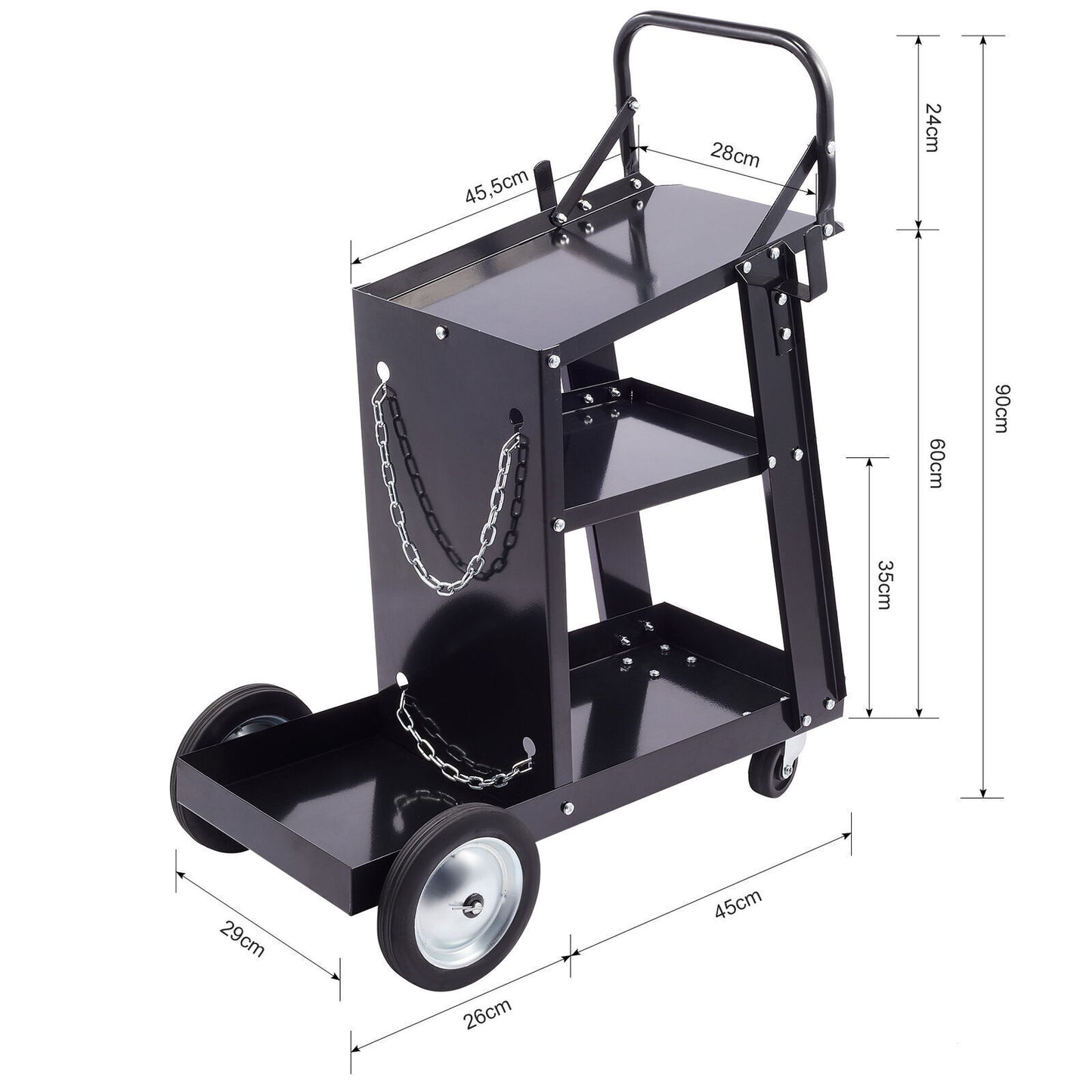 3 Tier Welding Cart Trolley Chains Plasma Cutter Mig Arc Tig Welder 80kg Storage