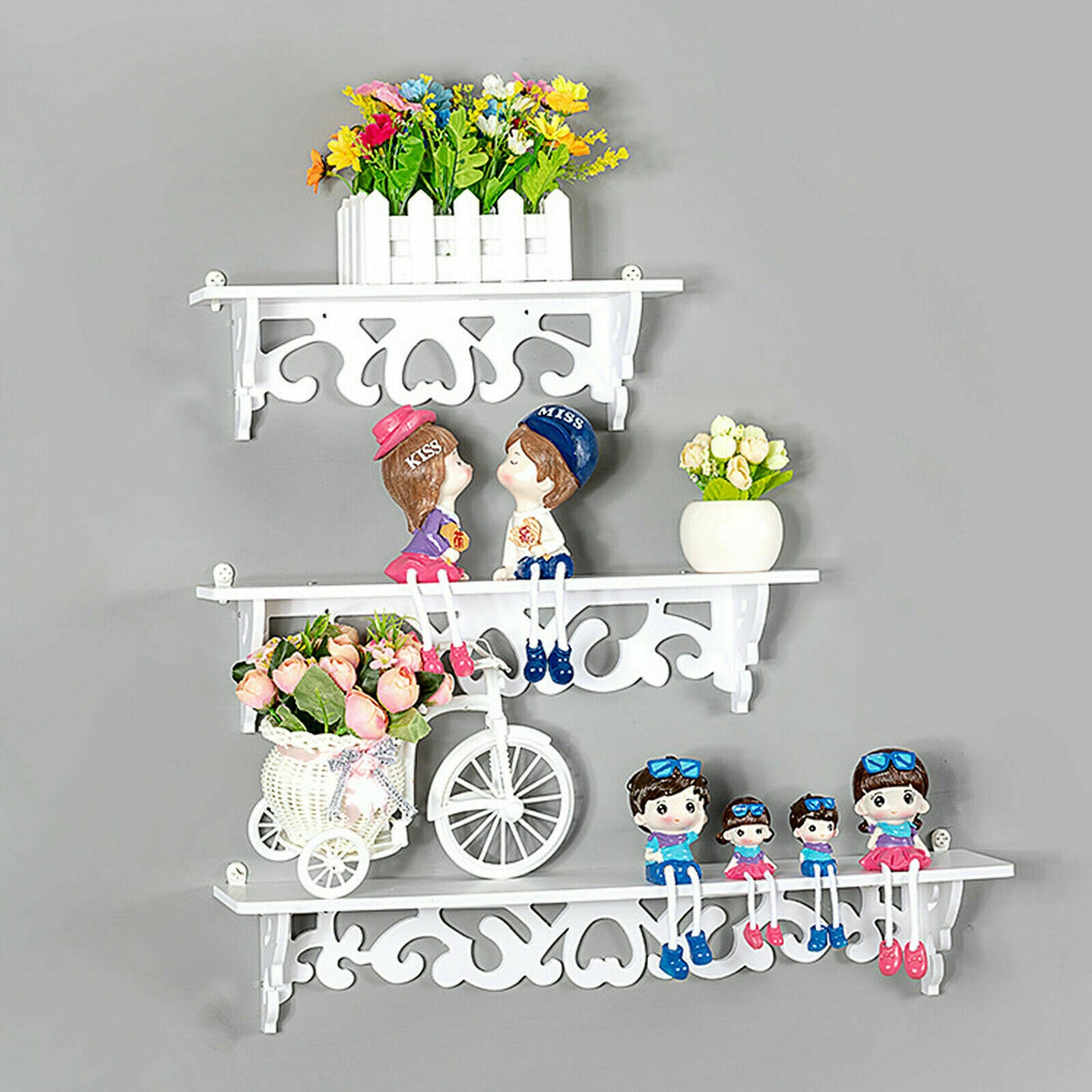 Pack of 3 Floating White Corner Shelf Shelves Wooden Wall Storage Unit Bedroom