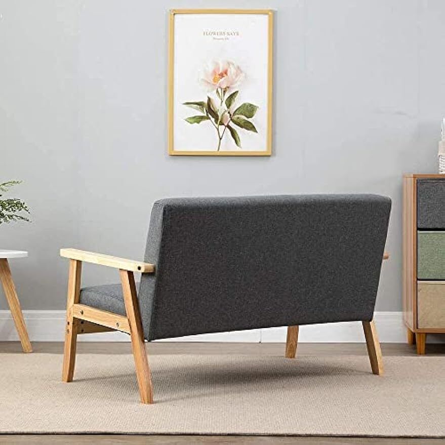 2-Seater Sofa with Sturdy Wood Frame Linen Fabric Living Room Armchair Couches