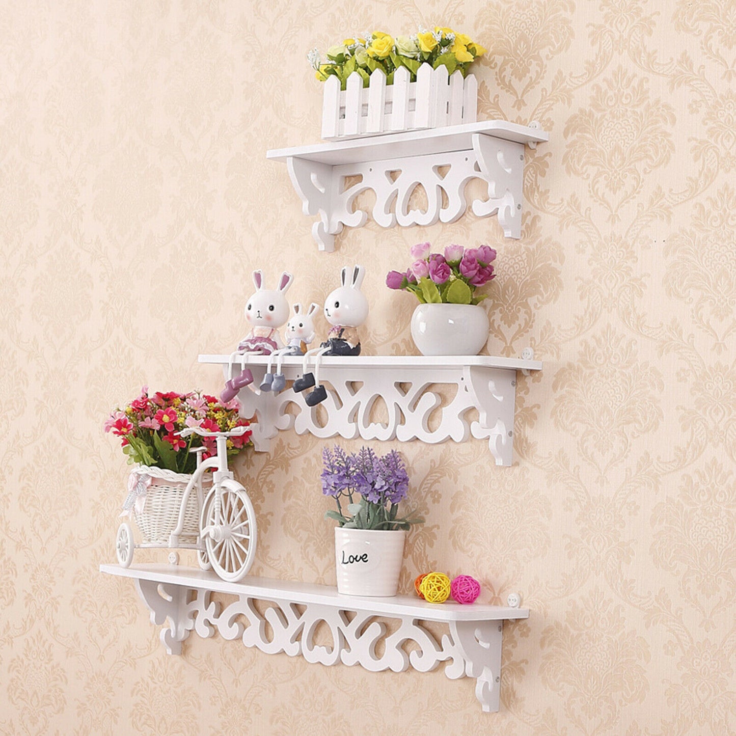 Pack of 3 Floating White Corner Shelf Shelves Wooden Wall Storage Unit Bedroom