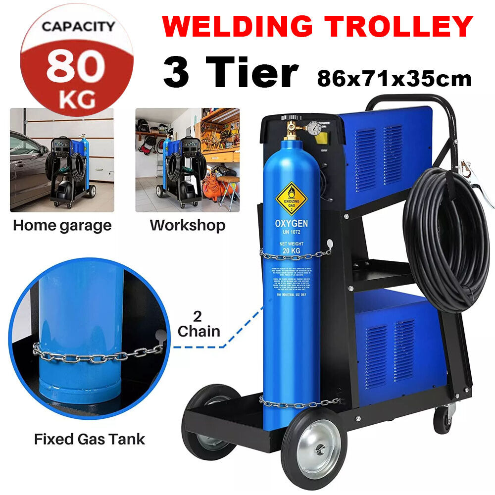 3 Tier Welding Cart Trolley Chains Plasma Cutter Mig Arc Tig Welder 80kg Storage