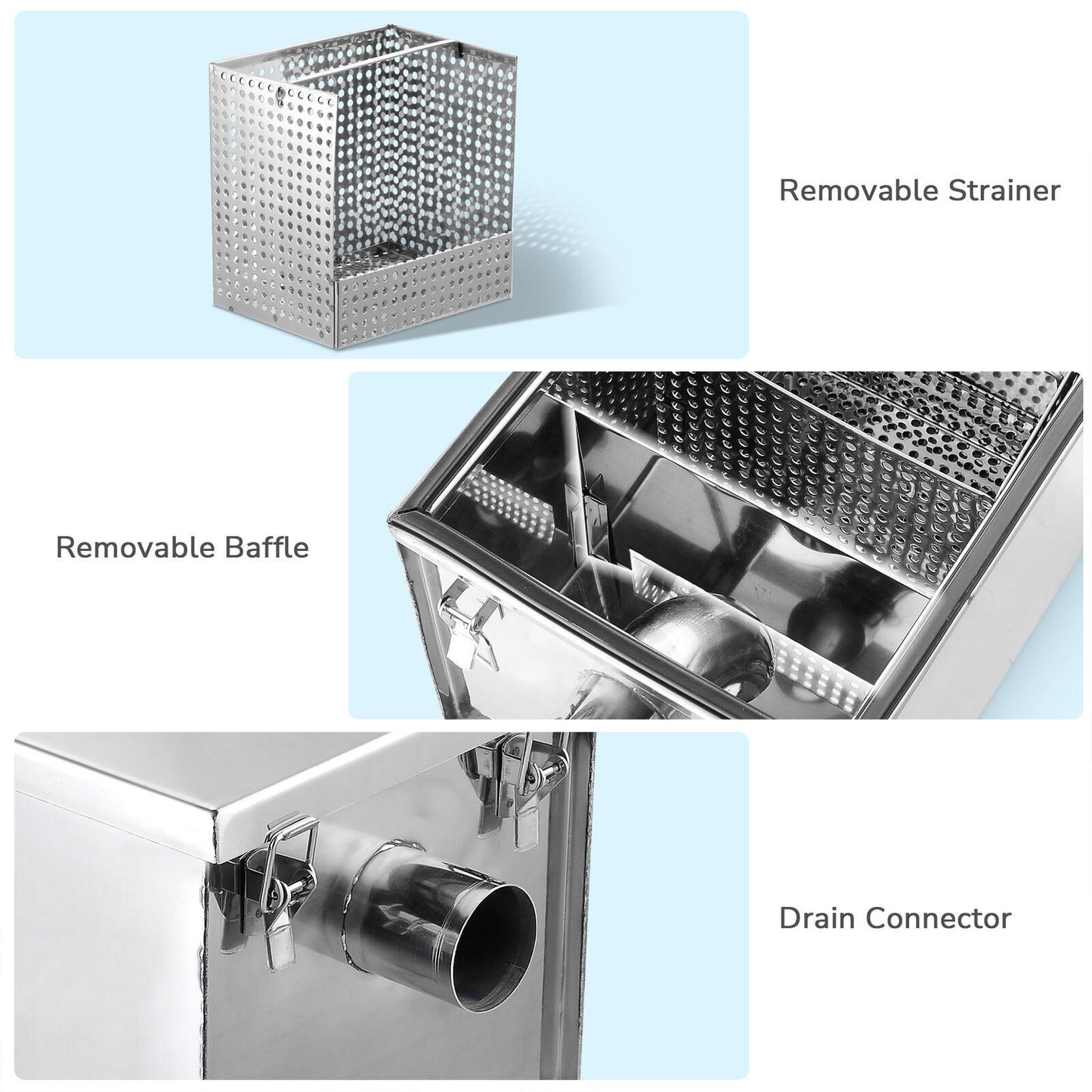 Commercial Grease Trap Waste Water Oil Fat Filter 4KG Stainless Steel Restaurant