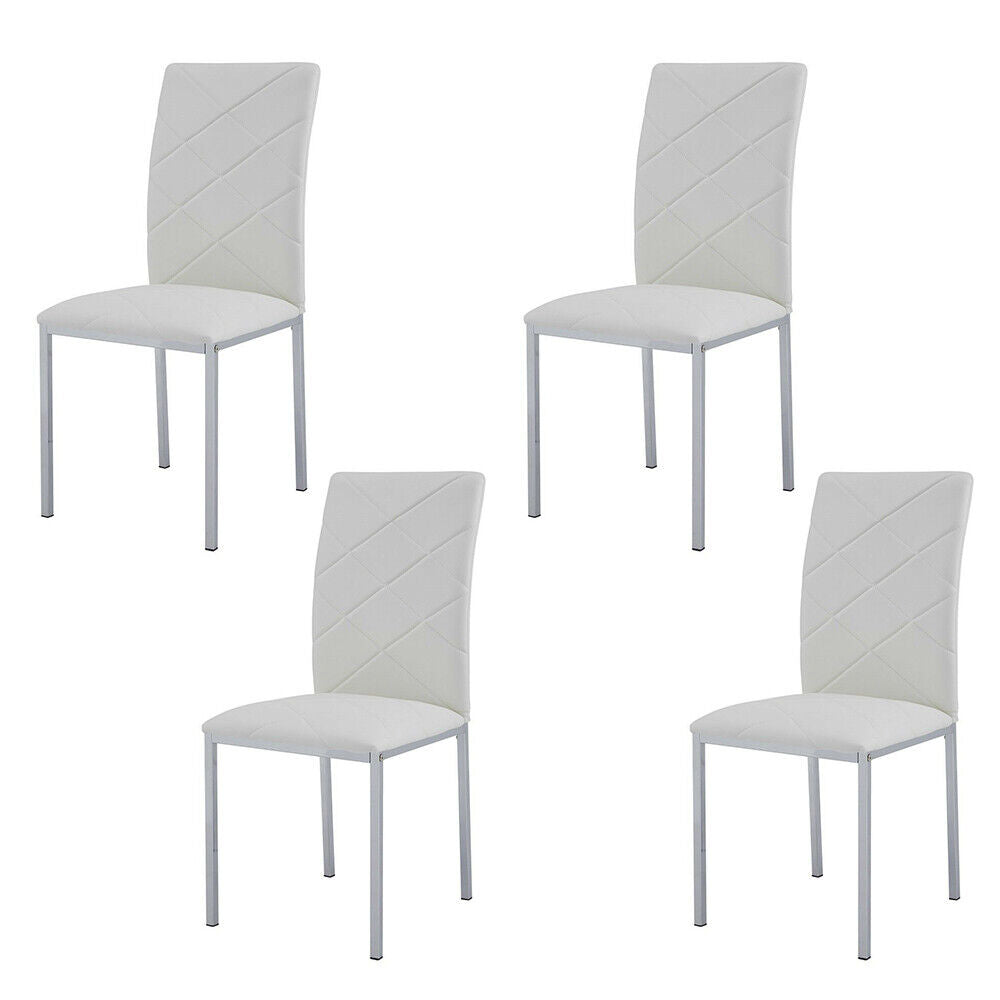 90cm Round Glass Dining Table Modern Home Kitchen Table w 4 Faux Leather Chairs