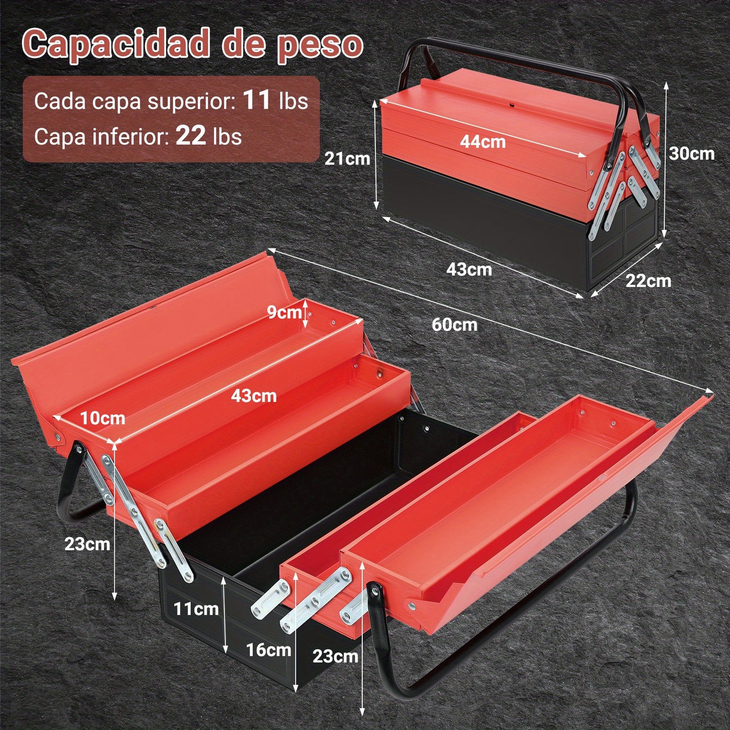 3 Tier 5 Tray Heavy Duty Professional Metal Storage Cantilever Tool Box Storage