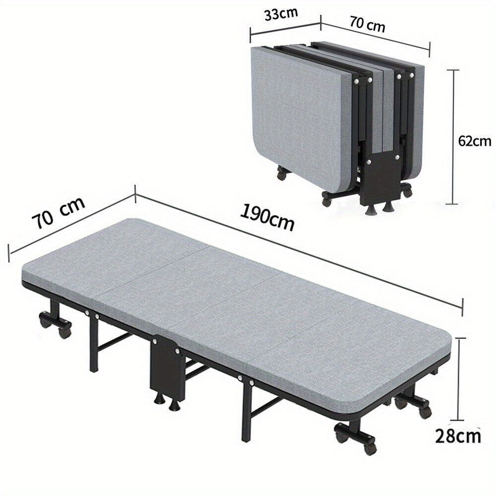 Folding Bed w/Mattress Portable Guest Bed Adjustable Backrest Metal Frame Wheels