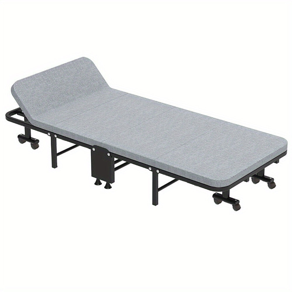 Folding Bed w/Mattress Portable Guest Bed Adjustable Backrest Metal Frame Wheels