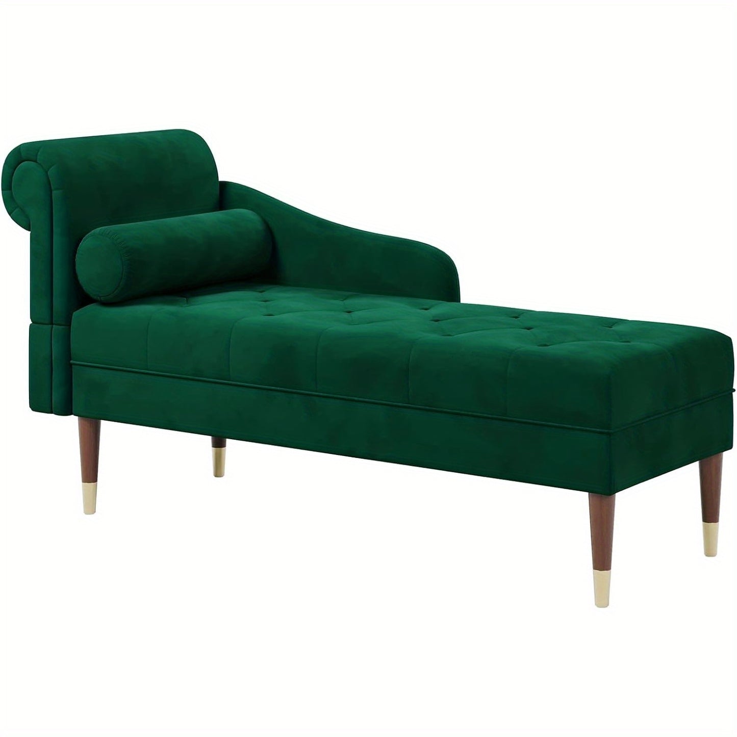 Velvet Chaise Longue Indoor Lounge Sofa with Left Armrest and Lumbar Pillow Upholstered Chaise Lounge for Living Room Bedroom and Office