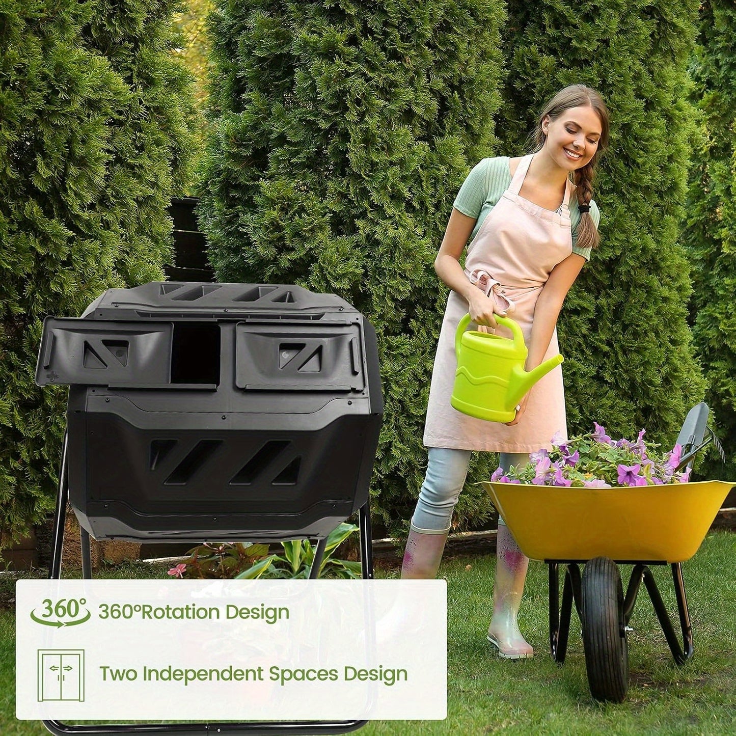 Tumbling Compost Bin 160L, Dual Chamber Rotating Composter, Compost Tumbler Tumbling Composter, BPA Free, Create Fertile Soil, Aerating Compost Tumbler Bin, Black
