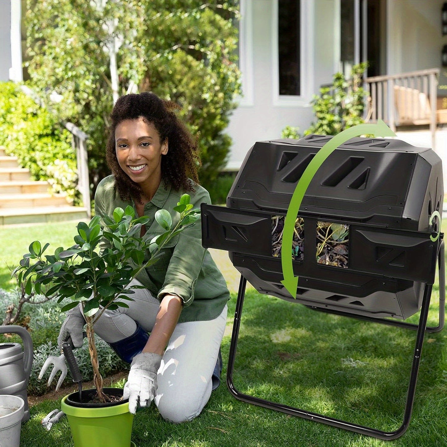 Tumbling Compost Bin 160L, Dual Chamber Rotating Composter, Compost Tumbler Tumbling Composter, BPA Free, Create Fertile Soil, Aerating Compost Tumbler Bin, Black