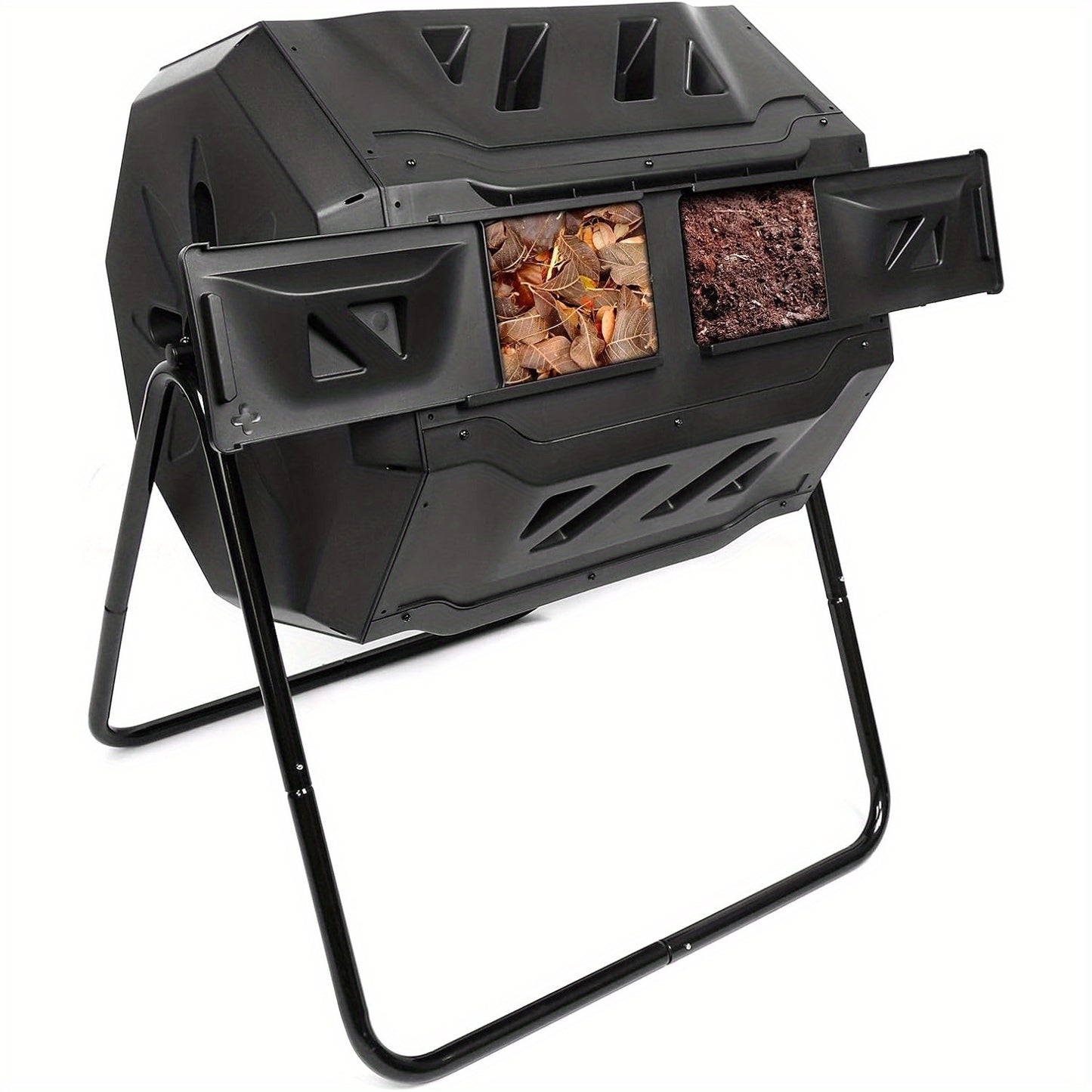Tumbling Compost Bin 160L, Dual Chamber Rotating Composter, Compost Tumbler Tumbling Composter, BPA Free, Create Fertile Soil, Aerating Compost Tumbler Bin, Black