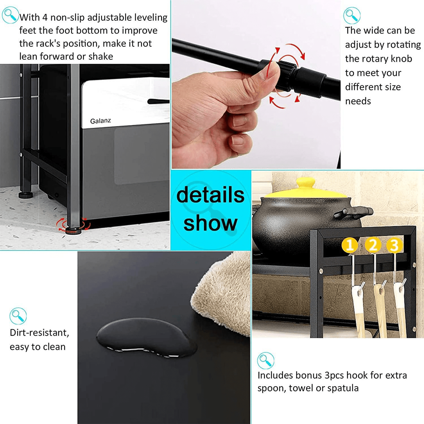 3 Tier Expandable Microwave oven Rack Stand Storage Holder Kitchen Corner Shelf