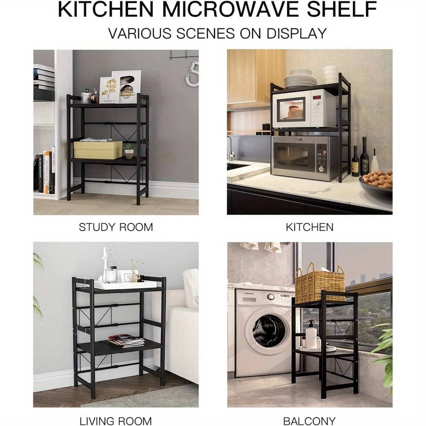 3 Tier Expandable Microwave oven Rack Stand Storage Holder Kitchen Corner Shelf