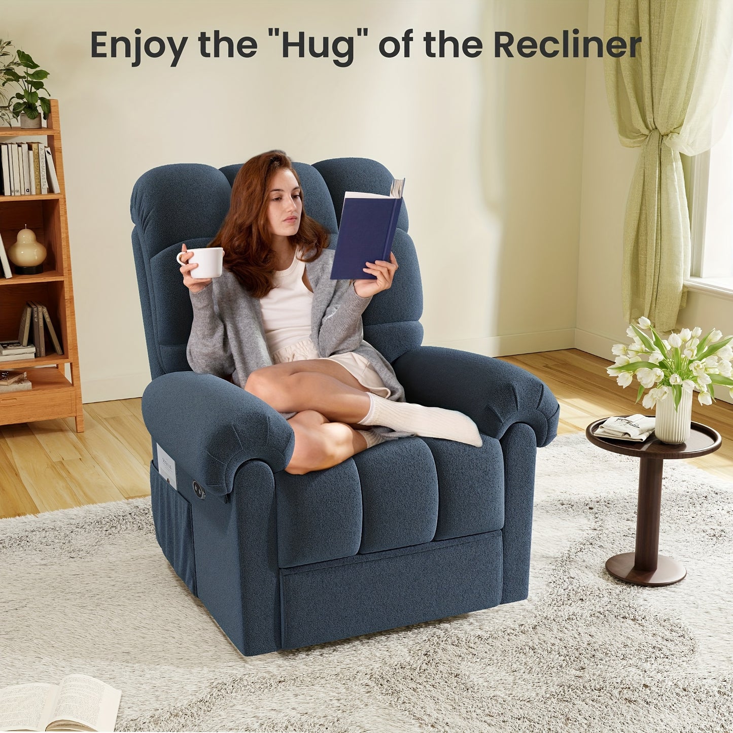 Electric Recliner Chair Teddy Fleece Single Sofa Ergonomic Adjustable Power Recliner