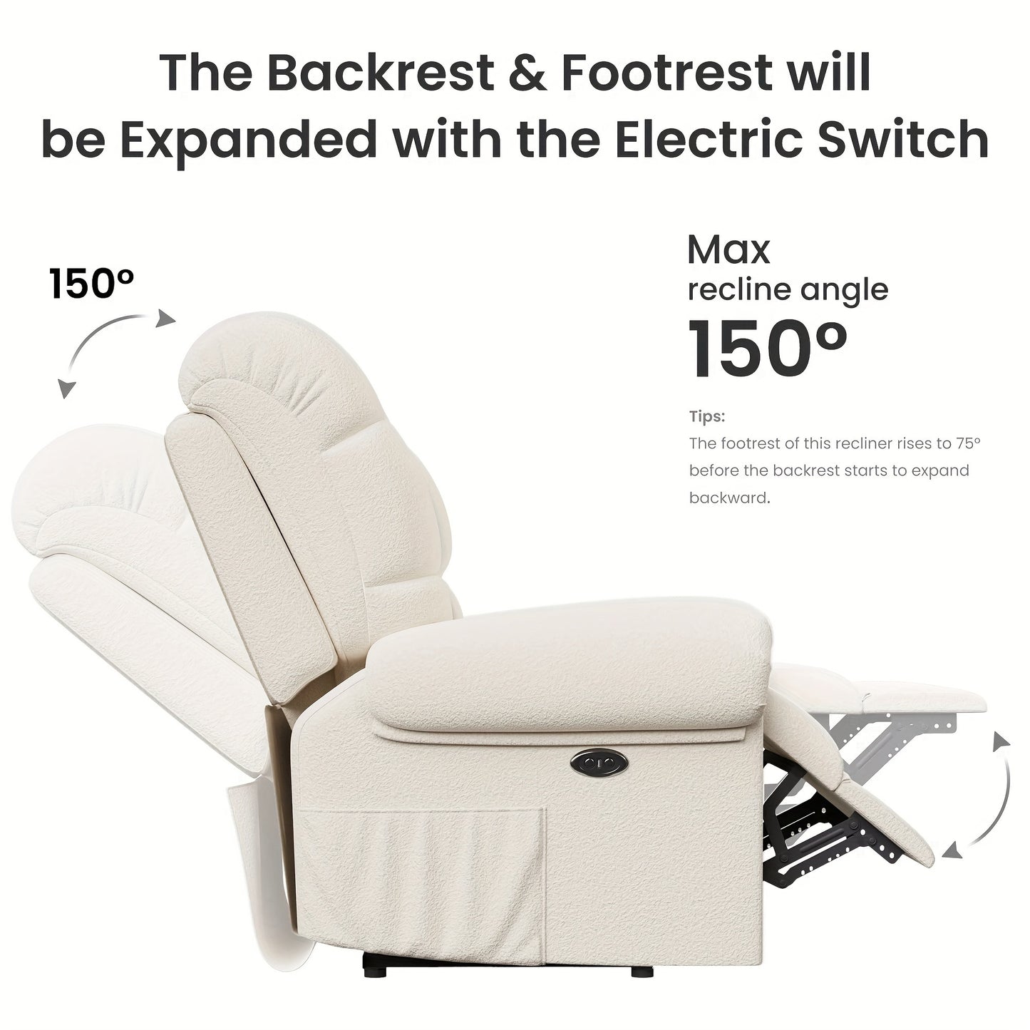 Electric Recliner Chair Teddy Fleece Single Sofa Ergonomic Adjustable Power Recliner