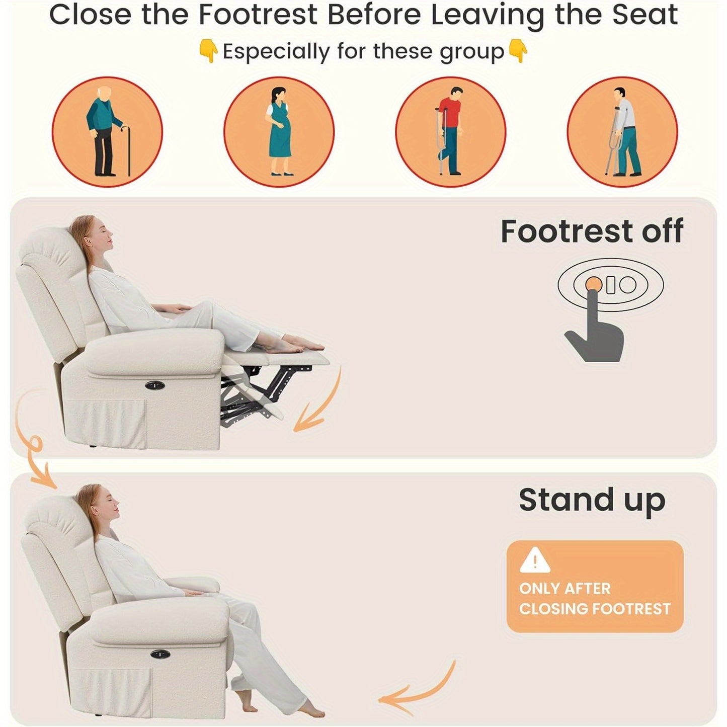 Electric Recliner Chair Teddy Fleece Single Sofa Ergonomic Adjustable Power Recliner
