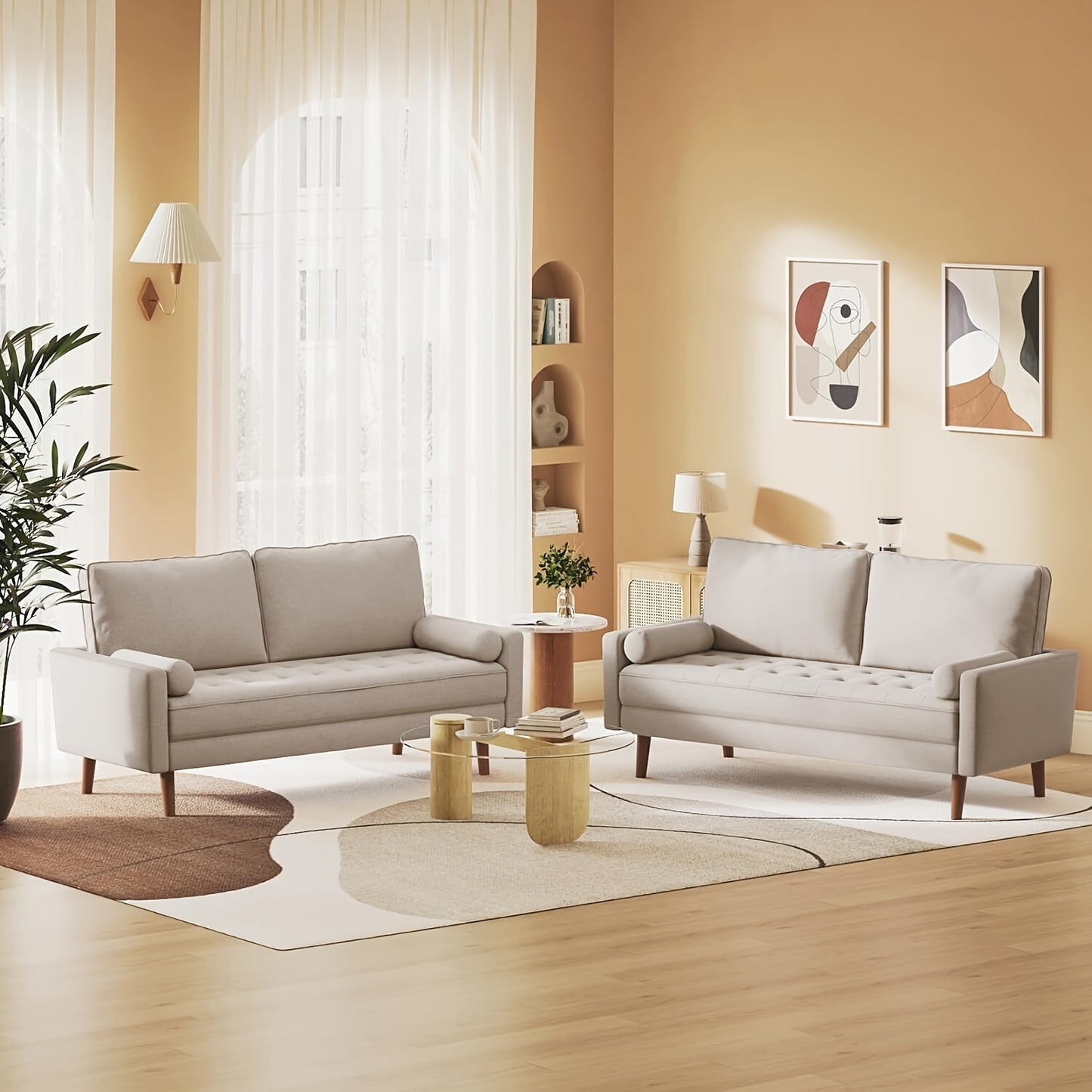 3 Seater Fabric Sofa Modern Couches Love Seat Bedroom Home Office Apartment
