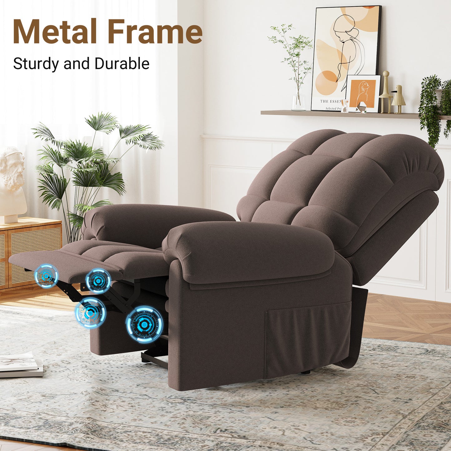 Electric Recliner Chair Teddy Fleece Single Sofa Ergonomic Adjustable Power Recliner