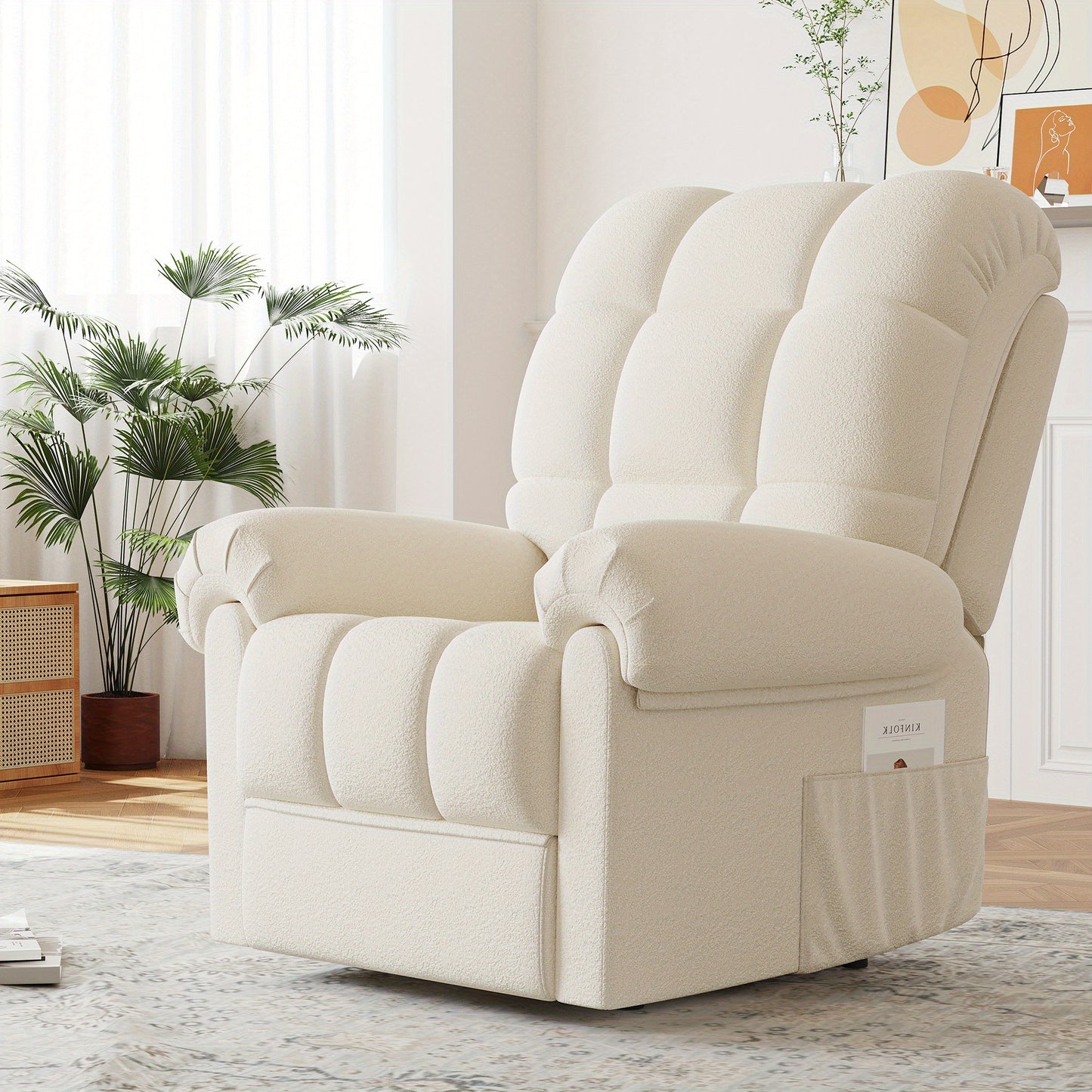 Electric Recliner Chair Teddy Fleece Single Sofa Ergonomic Adjustable Power Recliner