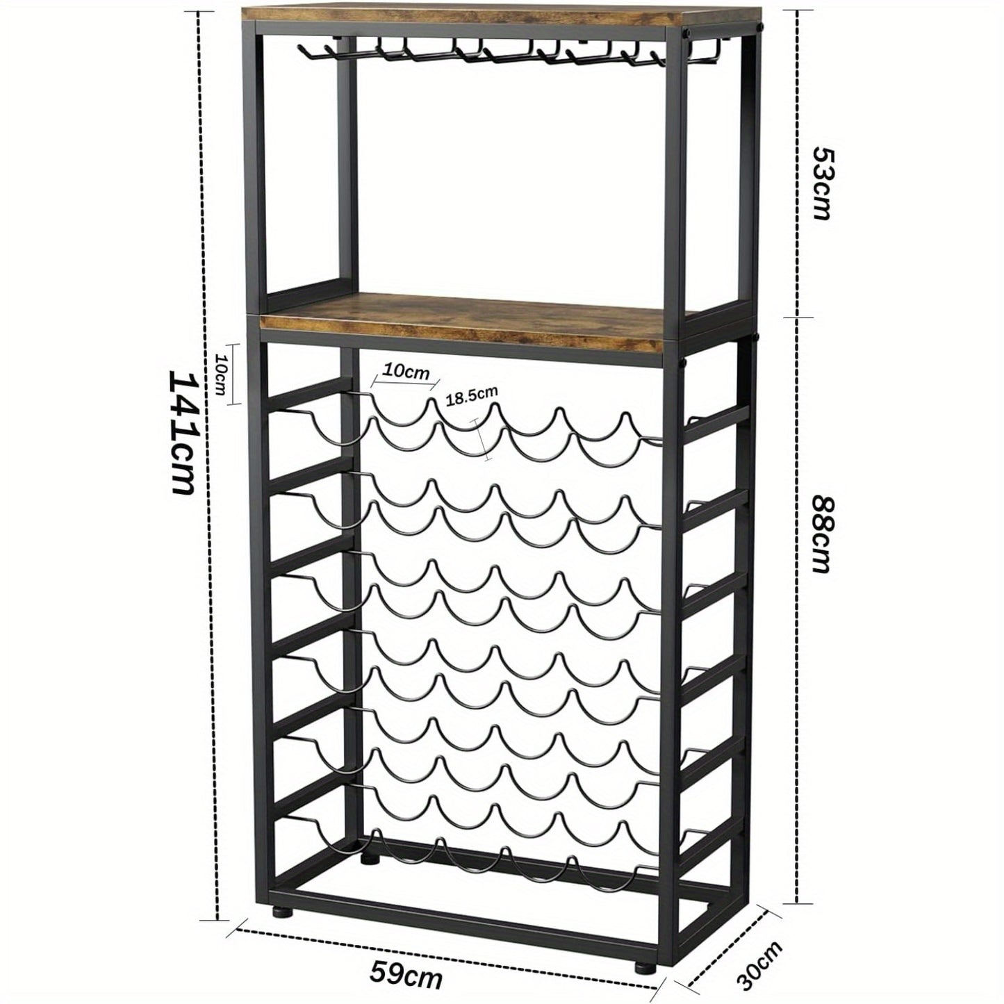 30 Bottles Floor Wine Rack, 6-Tier Freestanding Wine Bottle Organizer Shelf for Liquor and Glasses, Sturdy Metal Bottle Display Holder for Kitchen Pantry
