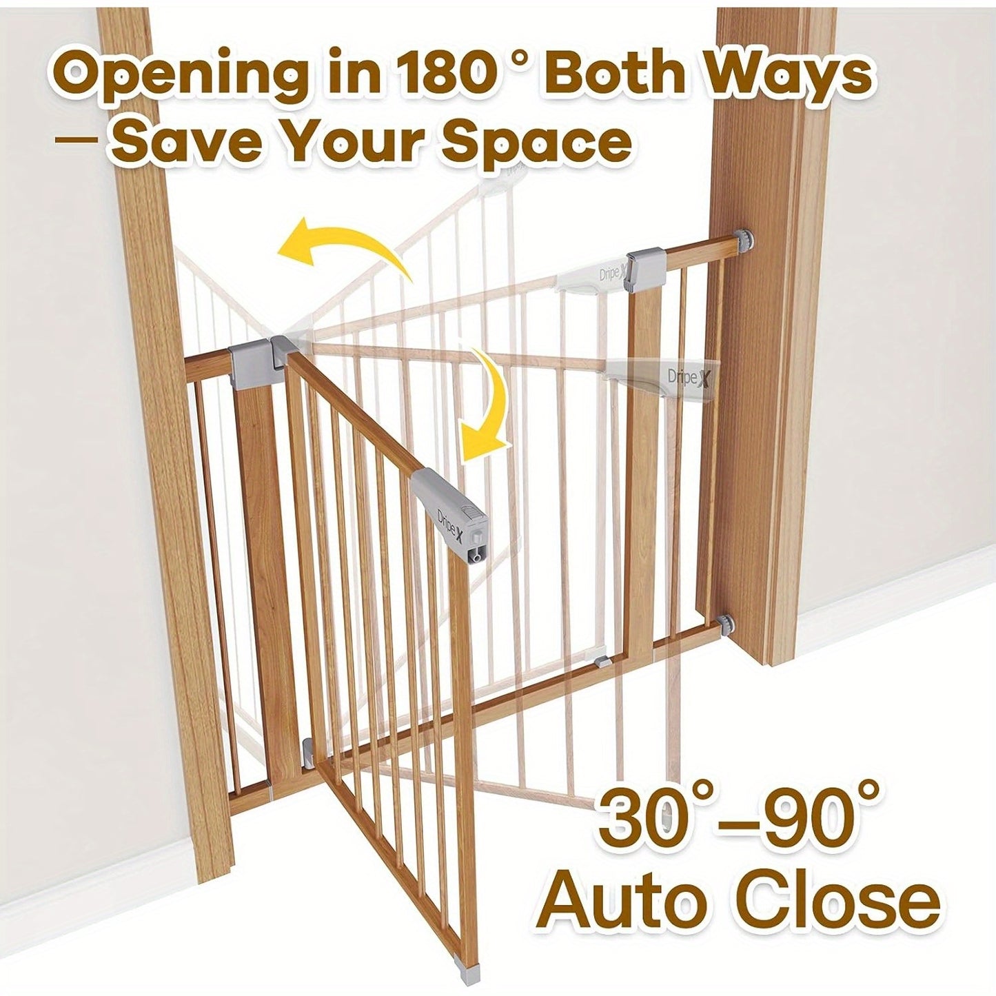 Stair Gate for Baby and Pet, Baby Gate Pressure Fit, Metal Safety Gate for Doors and Stairs, Adjustable 75 cm - 82cm, One-Handed Operation, Auto Close Pet Gate, Wood Pattern Color