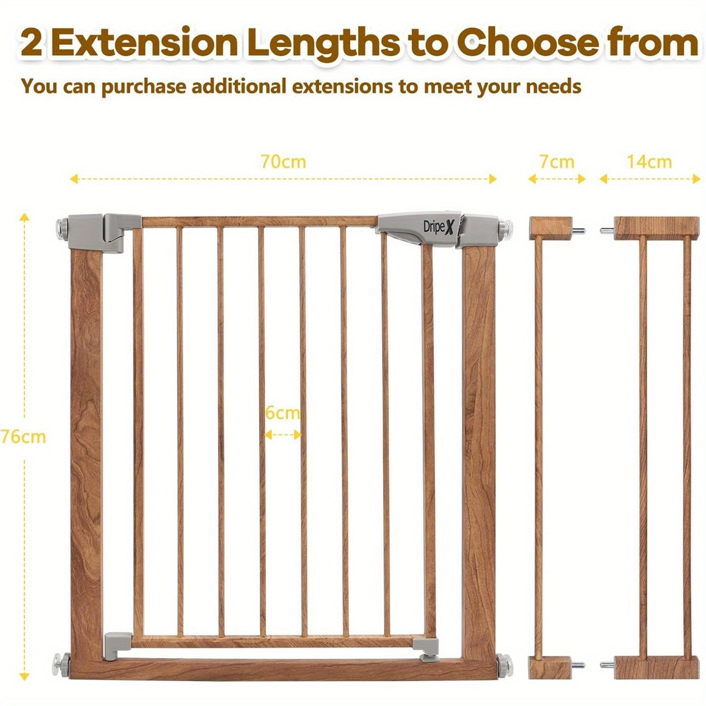 Stair Gate for Baby and Pet, Baby Gate Pressure Fit, Metal Safety Gate for Doors and Stairs, Adjustable 75 cm - 82cm, One-Handed Operation, Auto Close Pet Gate, Wood Pattern Color