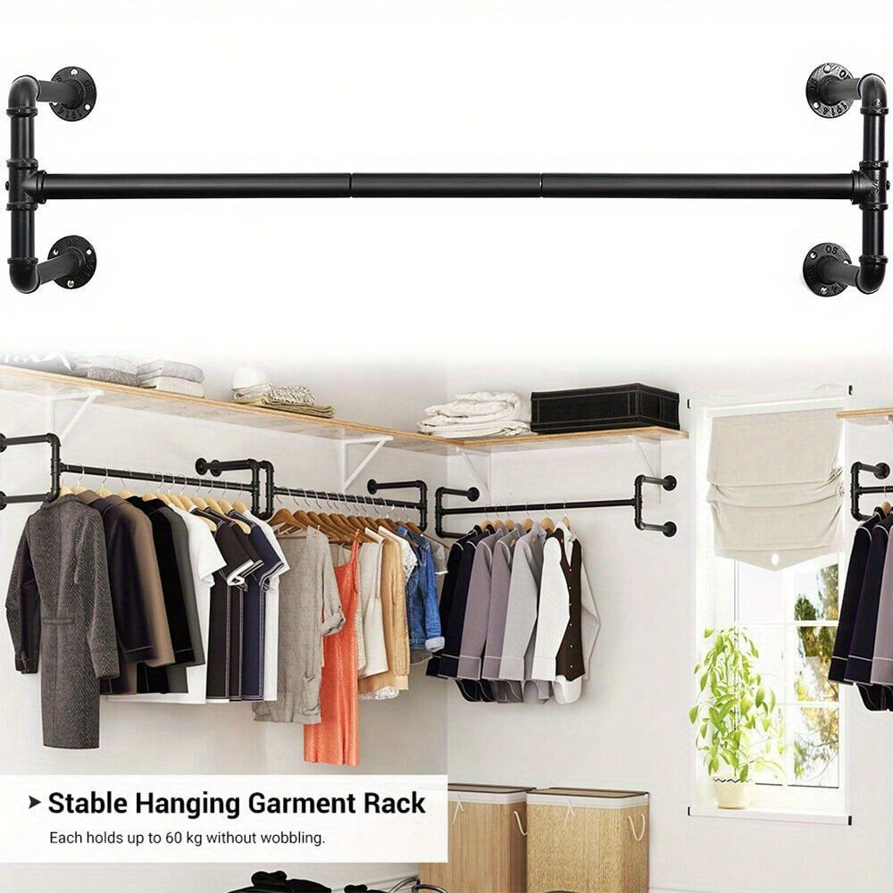 Industrial Pipe Clothing Rack Wall Mounted Clothes Rail Hanging Display Rack