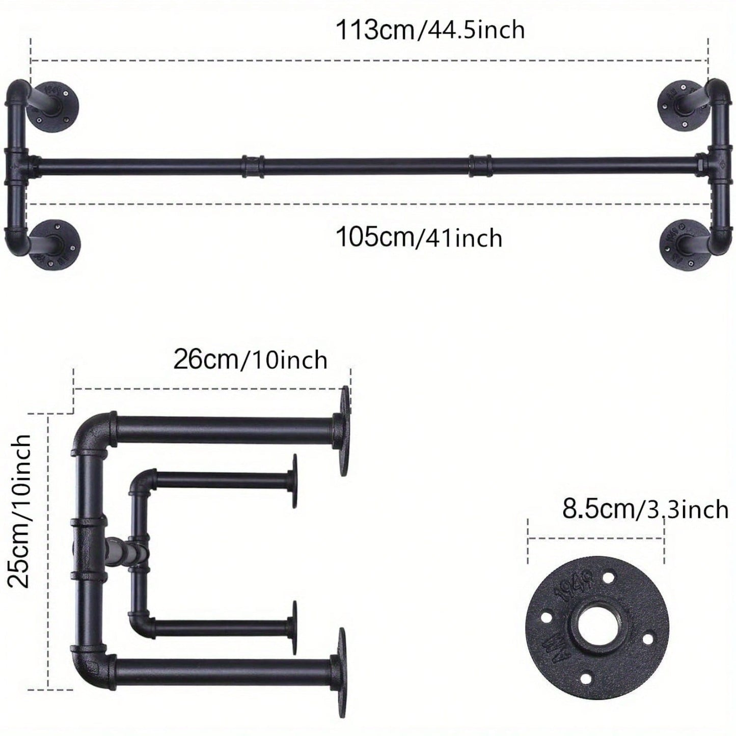 Industrial Pipe Clothing Rack Wall Mounted Clothes Rail Hanging Display Rack