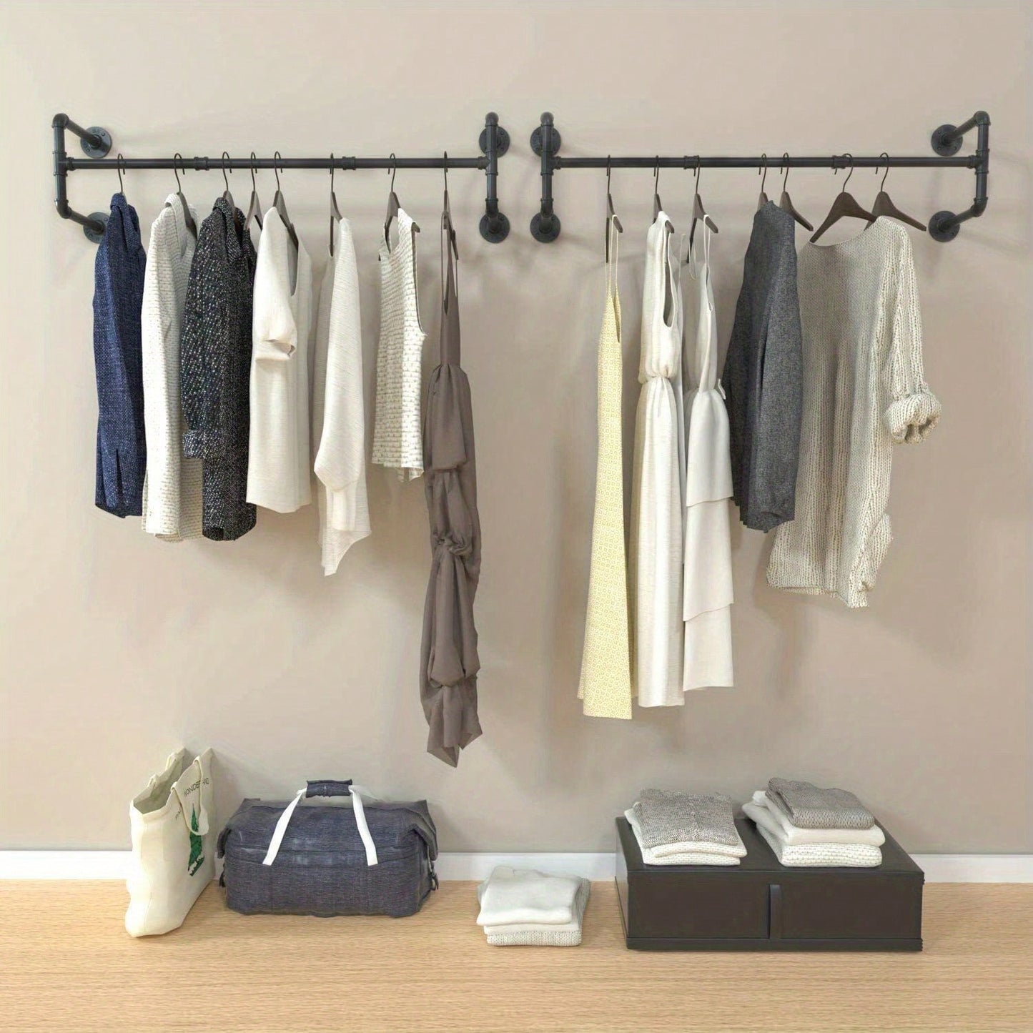 Industrial Pipe Clothing Rack Wall Mounted Clothes Rail Hanging Display Rack