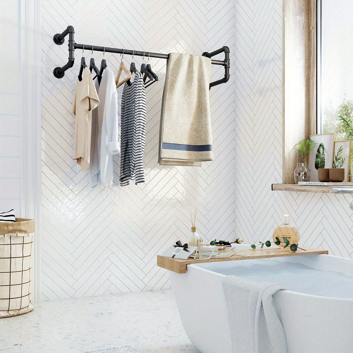 Industrial Pipe Clothing Rack Wall Mounted Clothes Rail Hanging Display Rack
