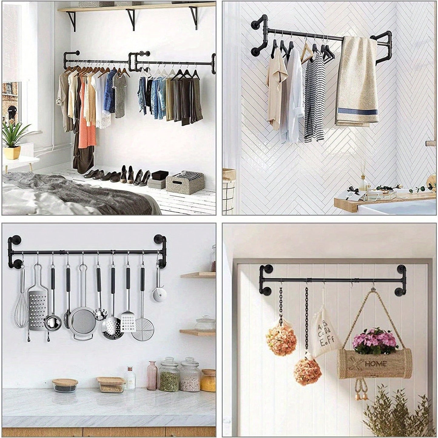 Industrial Pipe Clothing Rack Wall Mounted Clothes Rail Hanging Display Rack
