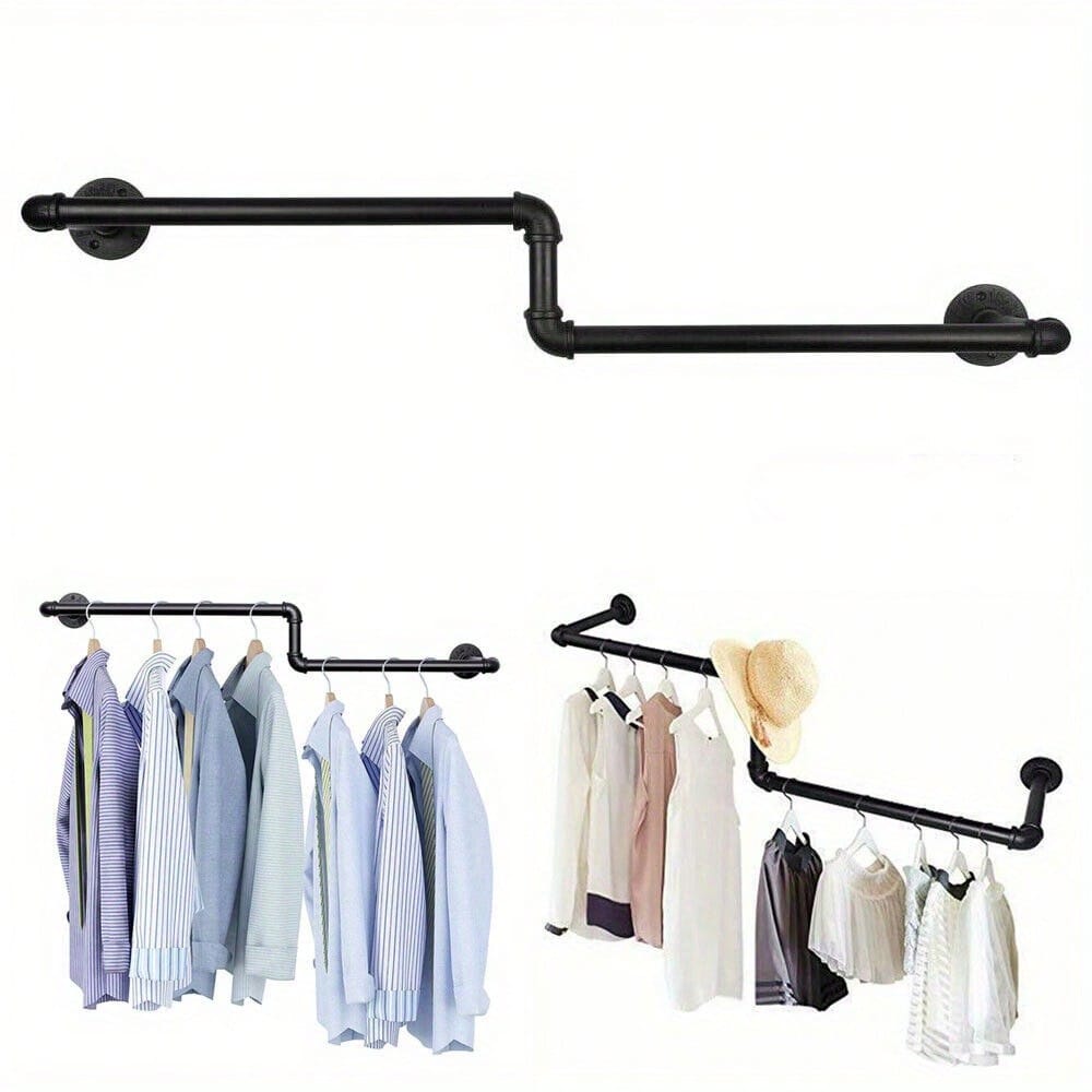 Industrial Pipe Clothing Rack Wall Mounted Clothes Rail Hanging Display Rack