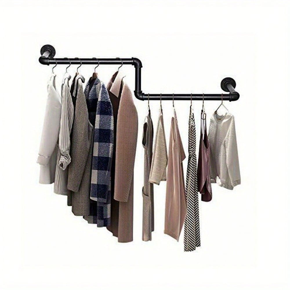Industrial Pipe Clothing Rack Wall Mounted Clothes Rail Hanging Display Rack