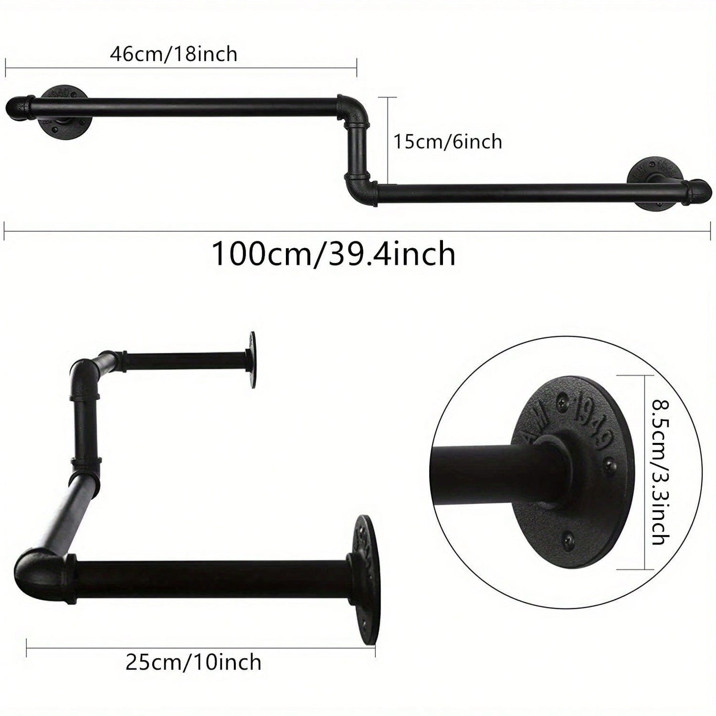 Industrial Pipe Clothing Rack Wall Mounted Clothes Rail Hanging Display Rack