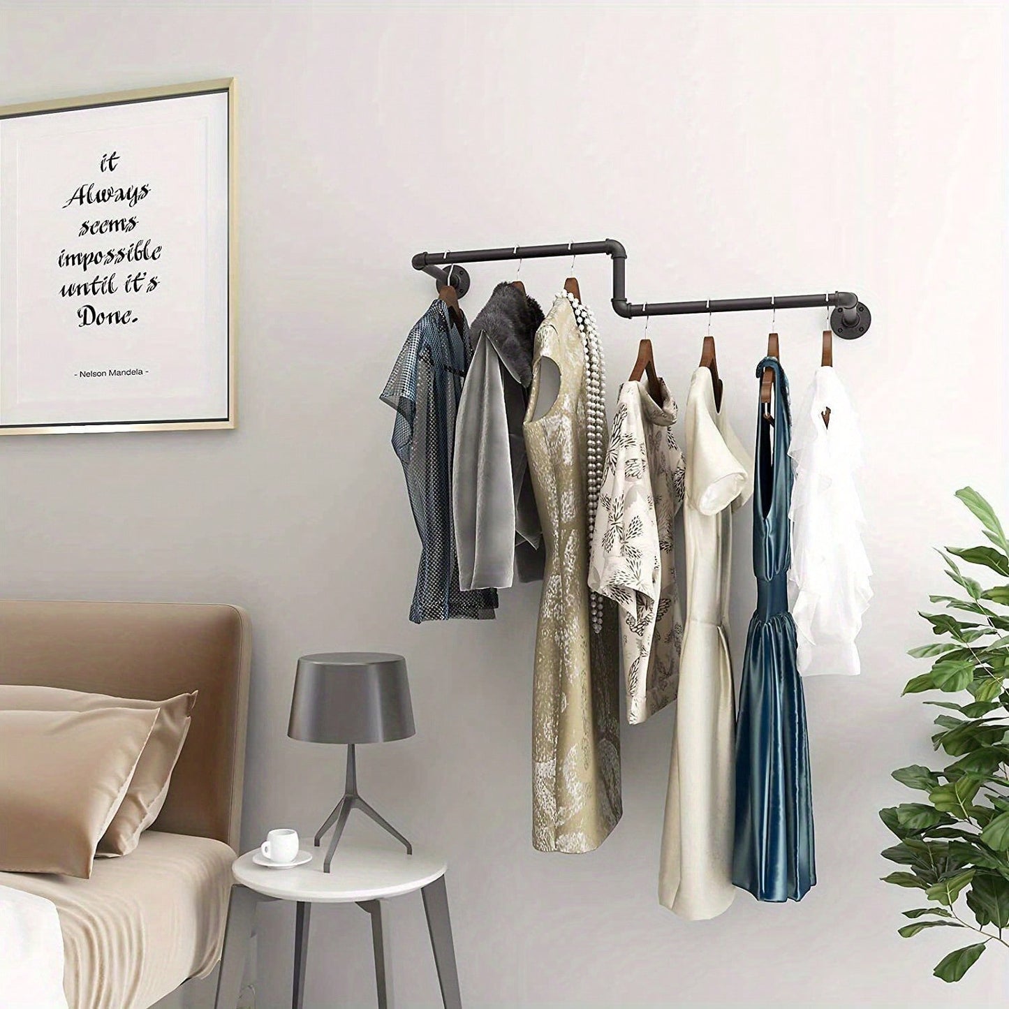 Industrial Pipe Clothing Rack Wall Mounted Clothes Rail Hanging Display Rack