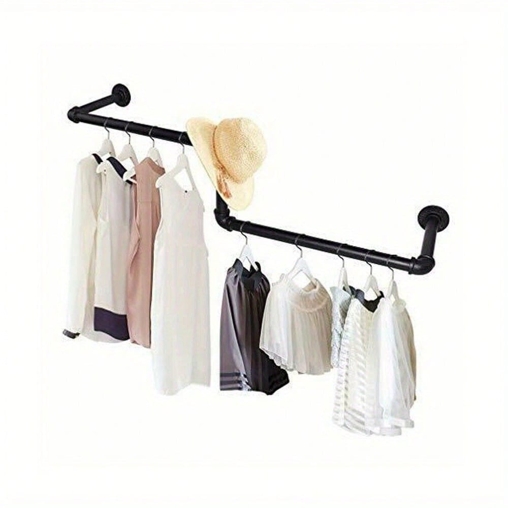 Industrial Pipe Clothing Rack Wall Mounted Clothes Rail Hanging Display Rack