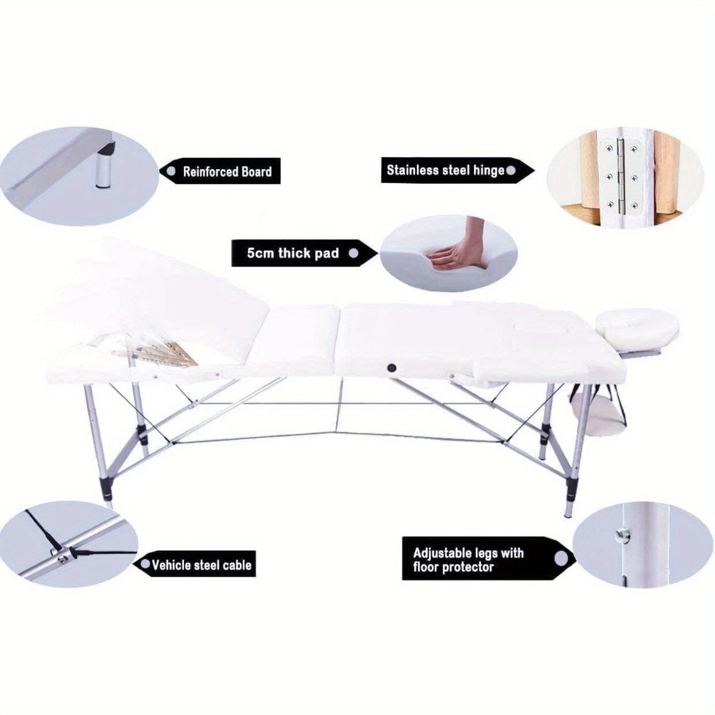 Portable Massage Bed Table - 3-Section Aluminium Foldable Beauty Couch for Reiki Therapy Treatment Salon Healing - Metal Headrest Support/with Carry Bag