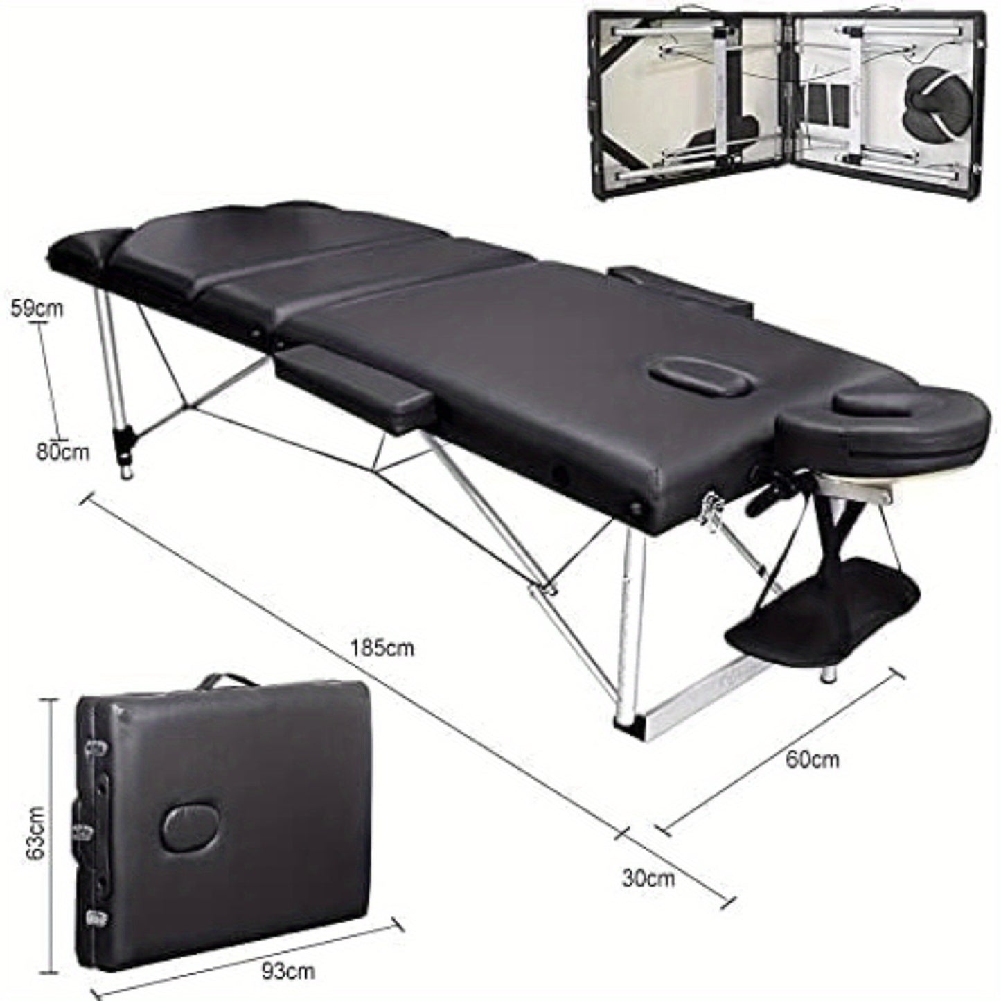 Portable Massage Bed Table - 3-Section Aluminium Foldable Beauty Couch for Reiki Therapy Treatment Salon Healing - Metal Headrest Support/with Carry Bag