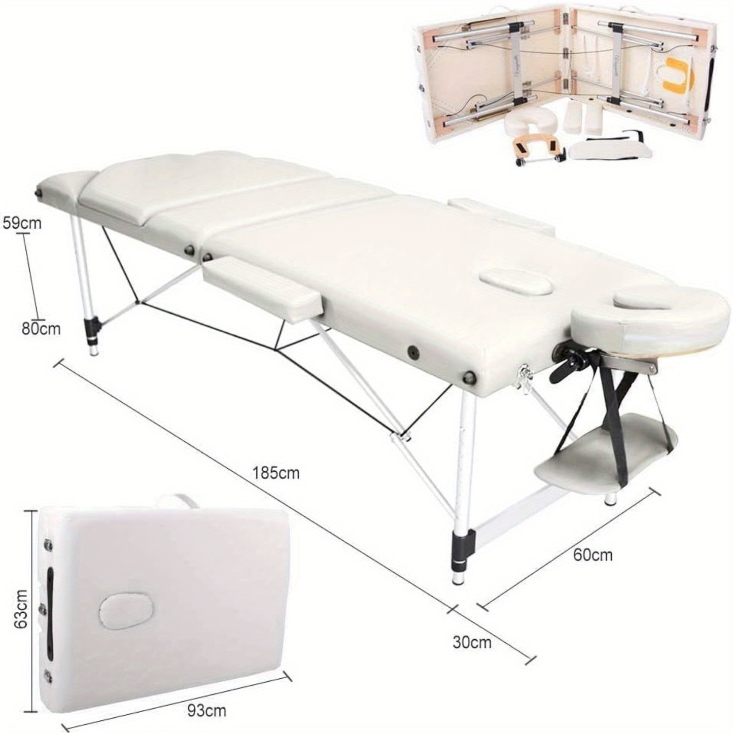 Portable Massage Bed Table - 3-Section Aluminium Foldable Beauty Couch for Reiki Therapy Treatment Salon Healing - Metal Headrest Support/with Carry Bag