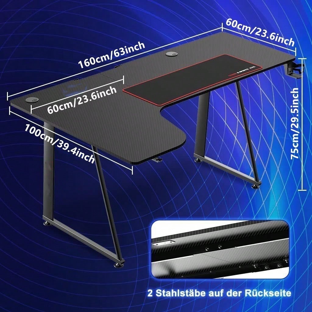 160CM Gaming Tisch Computer Tisch Schreibtisch Ergonomischer PC Tisch Arbeitstisch