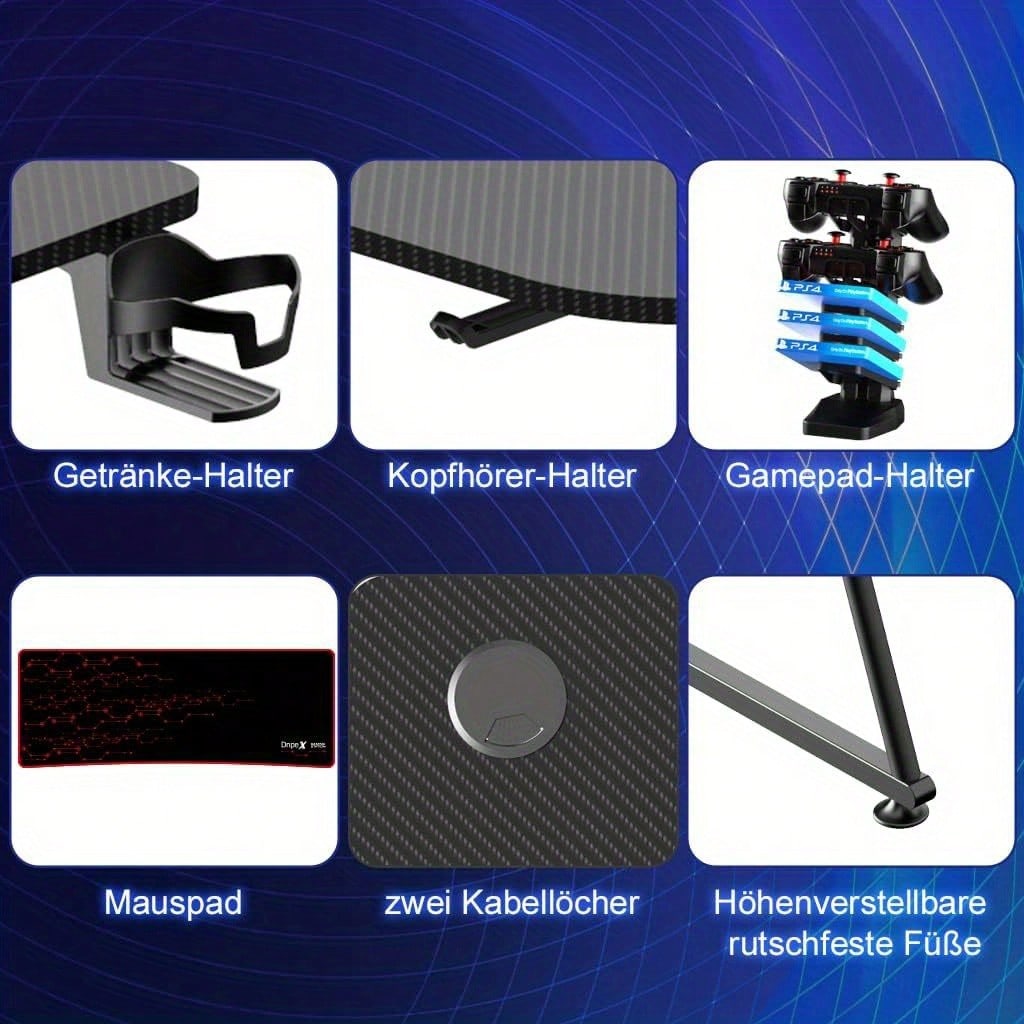 160CM Gaming Tisch Computer Tisch Schreibtisch Ergonomischer PC Tisch Arbeitstisch
